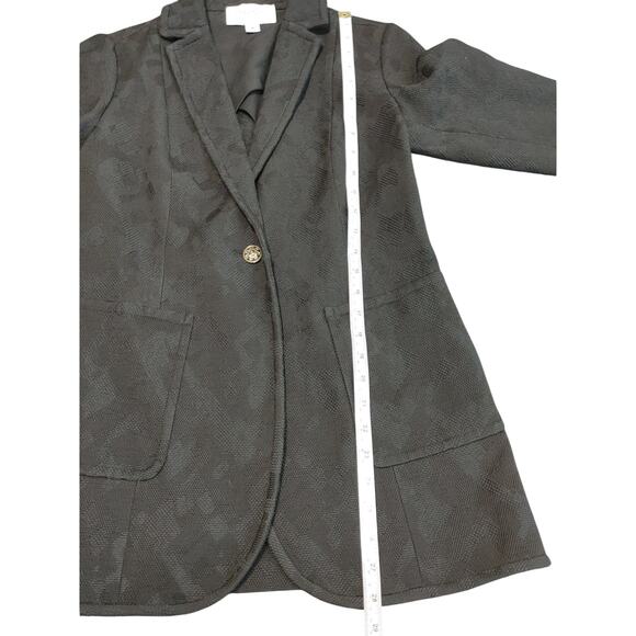 Per-Se Blazer Jacket Single Button Notch Textured Front Pockets Black Womens 2 - Picture 6 of 9
